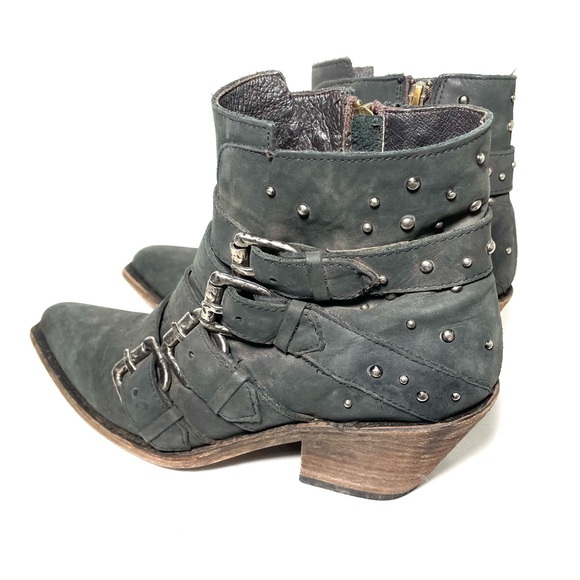 Liberty Black Amy Western Leather Rocker Stud Ankle Boots - Picture 9 of 14